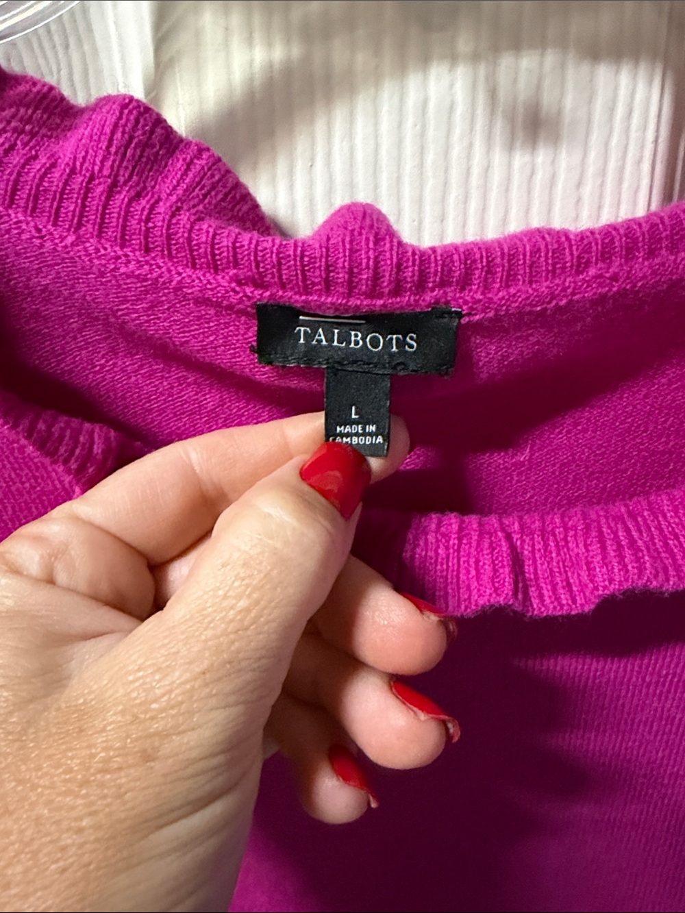 Talbots Fuchsia Ruffle-Neck Long Sleeve Top - Picture 2 of 3
